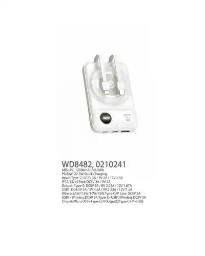 Wireless Powerbank with Cable 12000mAh 22.5W - White