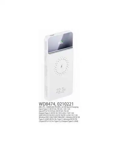 Power Bank con LED Pantalla 12000mAh 22,5W - Blanco