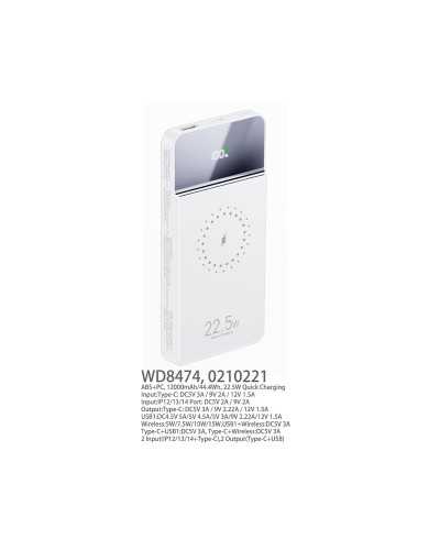 Power Bank con LED Pantalla 12000mAh 22,5W - Blanco