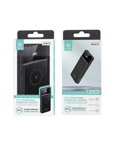 Power Bank mit LED-Display 12000mAh 22,5W - Schwarz - Bismatic.com