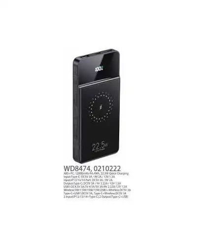 Power Bank con LED Pantalla 12000mAh 22,5W - Negro