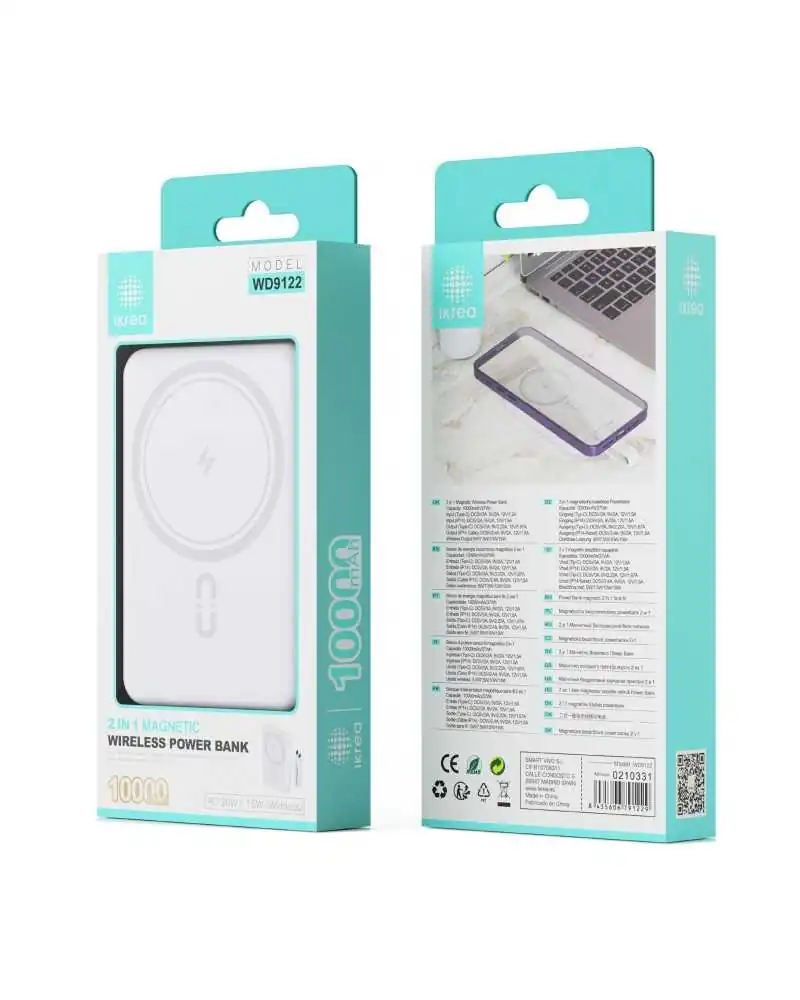 Power Bank Magnético 2 en 1 con Indicador LED - 10000mAh y 37WH - Blanco