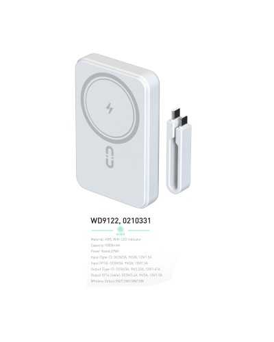 2-in-1 Magnetic Power Bank with LED Indicator - 10000mAh 37WH - White