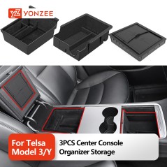 Tesla Model 3/Model Y (2021-2023) 3-Piece Flocked Storage Box Set for Center Console and Armrest