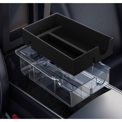 Boîte de Rangement Arrière pour Tesla Model 3 / Model Y (2021-2023) - 2 Couches, Silicone et Plastique Transparent