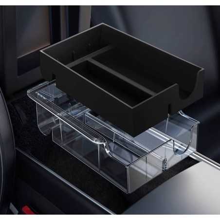 Caja de Almacenamiento Trasera para Tesla Model 3 / Model Y (2021-2023) - 2 Capas, Silicona y Plástico Transparente