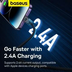 Baseus Unbreakable Series Fast Charging Data Cable USB to iPhone Lightning 2.4A - P10355802111-00 - Bismatic.com