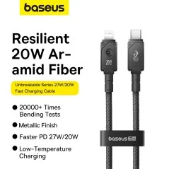 Câble de Données de Charge Rapide Baseus Premium Série Incassable Type-C à Lightning pour iPhone 11, 12, 13, 14, 15 Series - 20W