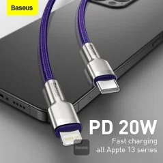 Cable de Datos Baseus Serie Cafule Metal Tipo-C a Lightning PD 20W - Bismatic.com