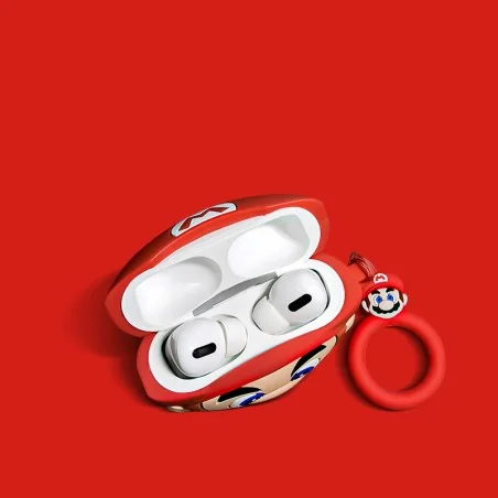 Funda Protectora de Silicona Suave Inspirada en Mario para AirPods con Anillo