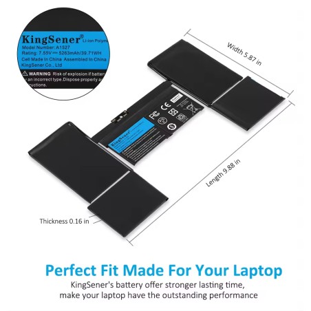 KingSener A1527 A1705 Laptop Battery for APPLE MacBook Pro 12" A1534 (2015-2017) MF855 MJY32CH/A MK4M2 EMC2746 EMC2991